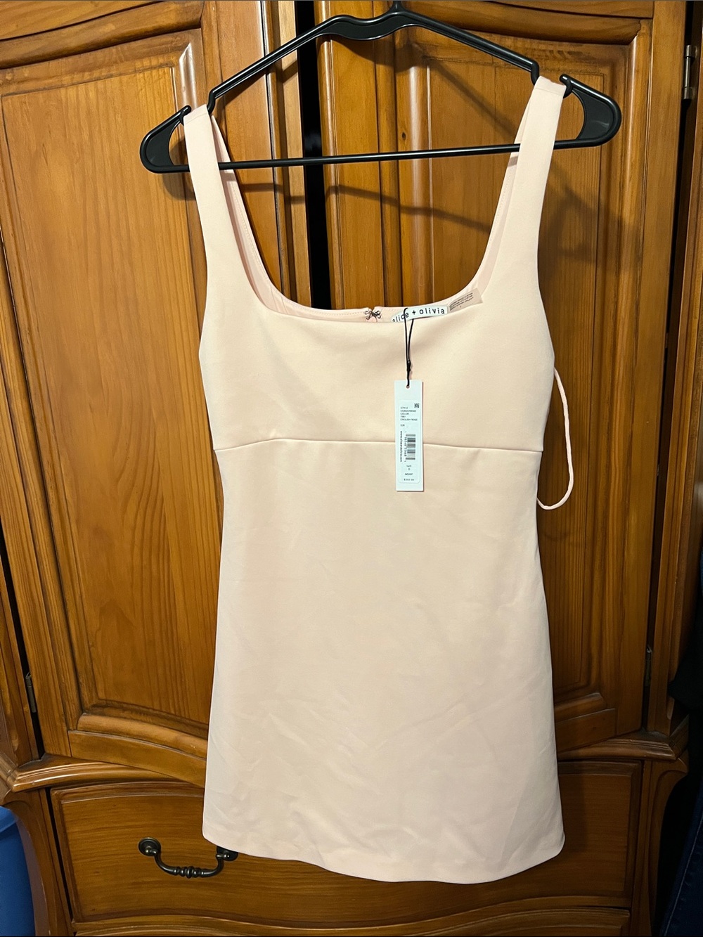 Alice + Olivia Blush/Nude Square-Neck Mini Dress